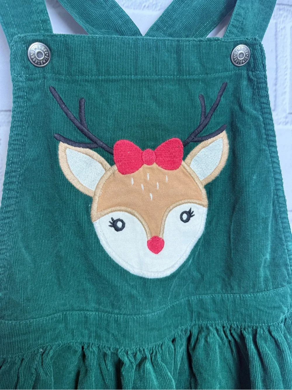 Gymboree Girls Green Corduroy Reindeer Jumper Dress Size 8 Christmas Holiday